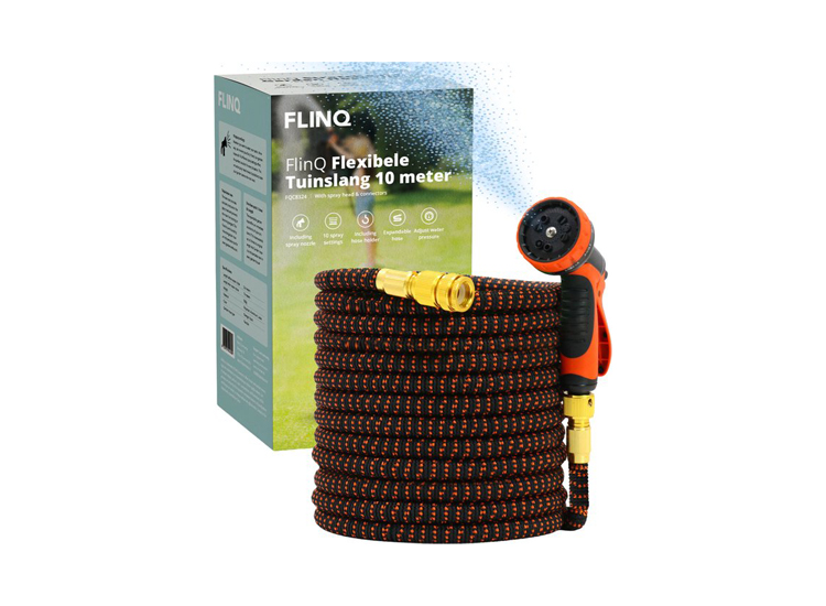 FlinQ Uitrekbare tuinslang 10 meter - Tuinslang Flexibel - Incl Tas, Sproeikop, Slanghouder - Oranje/Zwart