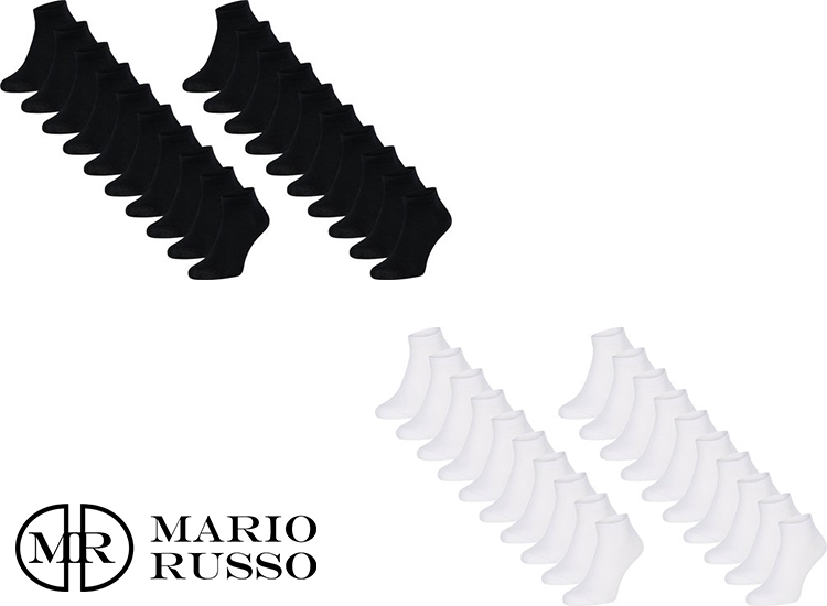 10 Mario Russo - Heren Sokken - Sneaker Sokken - Zwart of Wit - Maat 35 tot 46