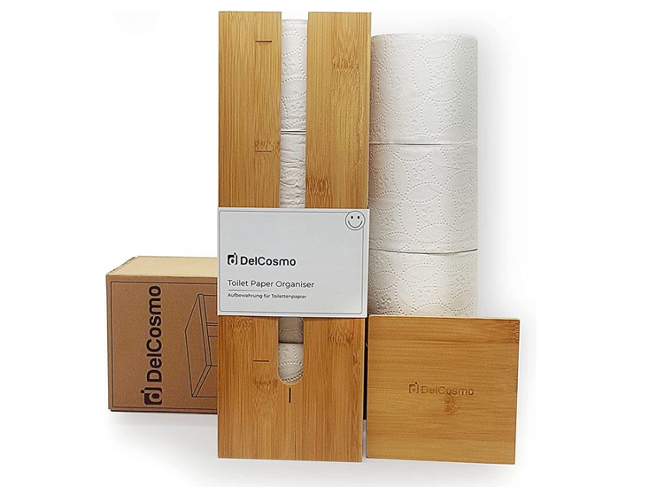 DelCosmo Staande toiletpapier houder gemaakt van bamboe - toiletrolhouder voor 4 toiletrollen - Toiletrollen Rolhouder - Toilet & Badkamer accessoires