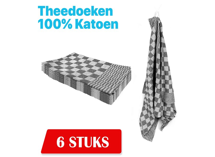 Kitchen Towel Theedoek 65 x 65cm - 6 Stuks Zwart