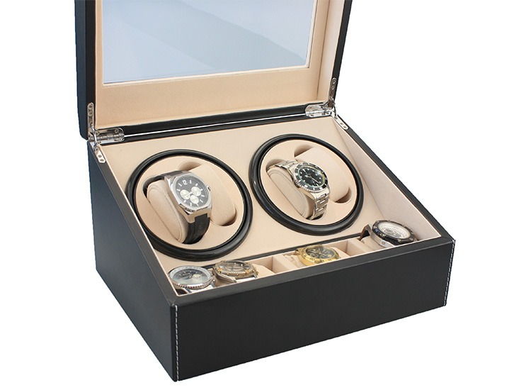 Lowander watchwinder voor 4 horloges - Automatische horloge opwinder | Horlogebox 10 horloges - Zeer stil mechanisme - Zwart