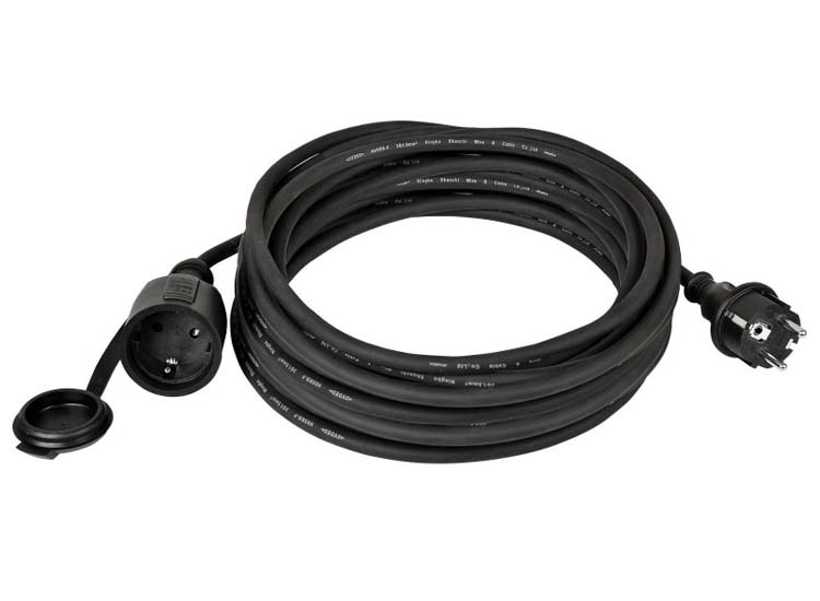 HeiTech Verlengkabel buiten - Rubbere kabel - 10 Meter - Zwart