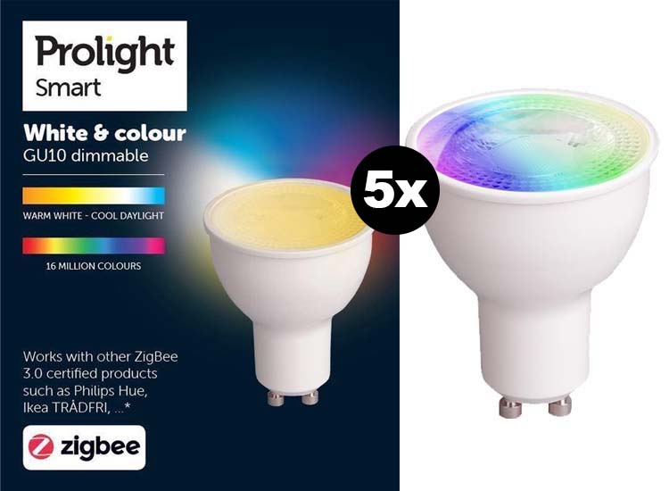 Prolight Zigbee smart Wifi led lamp - RGB/White - GU10 - 5 stuks