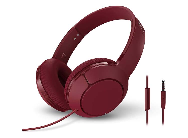 TCL Foldable Wired Headphones with Mic - burgundy crush
